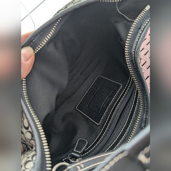 Authentic COACH Bag Small Signature Jacquard Gray/Black with Black Leather - Picture 6 of 7